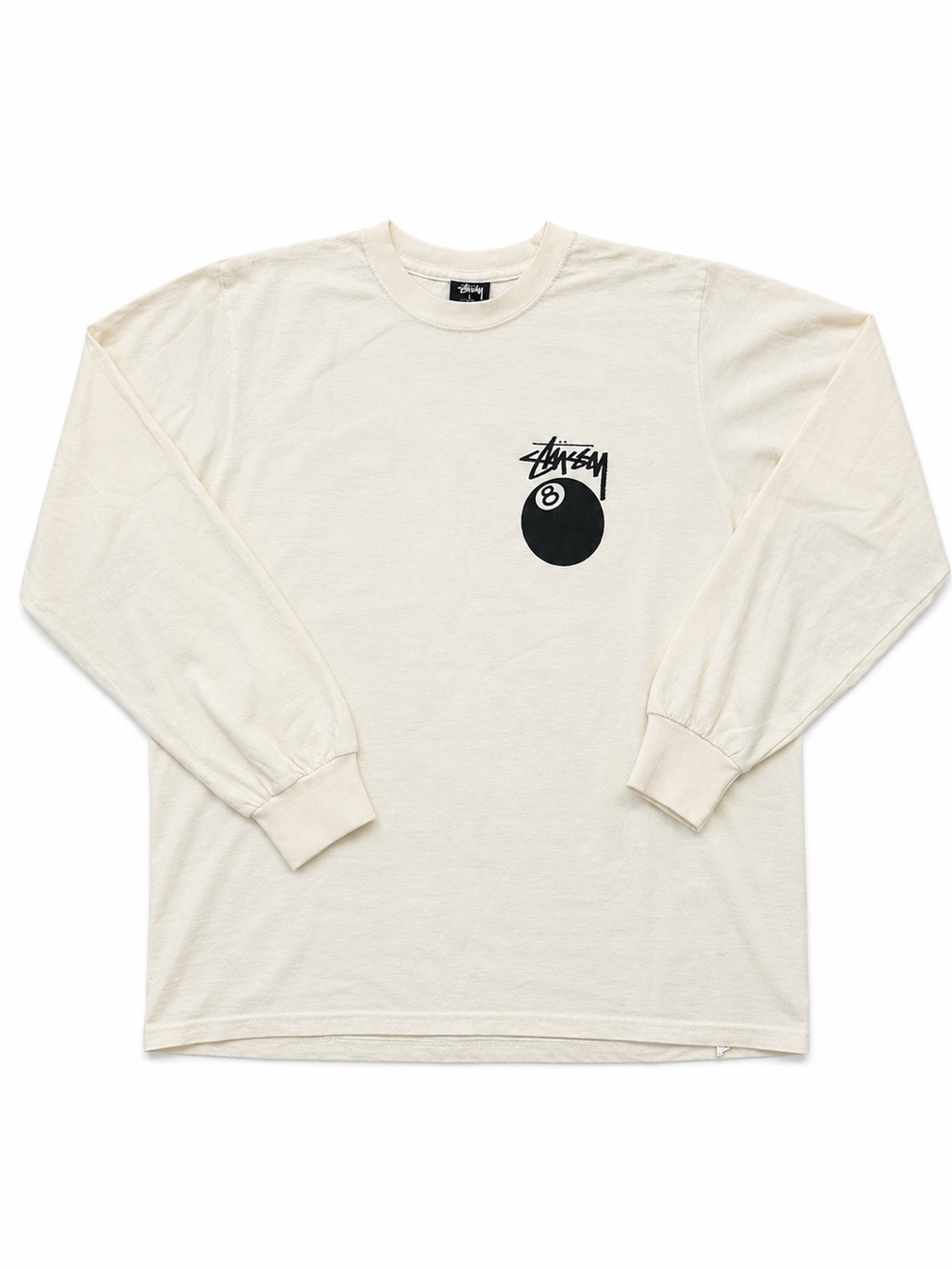 Stüssy 8 Ball Long Sleeve T Shirt Cream Size Small 100% Cotton NWOT
